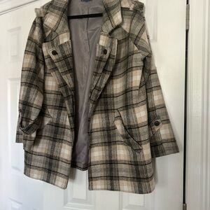 Democracy Beige and Black Plaid Trench Coat